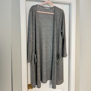 Silver Gray Long Cardigan with Pockets